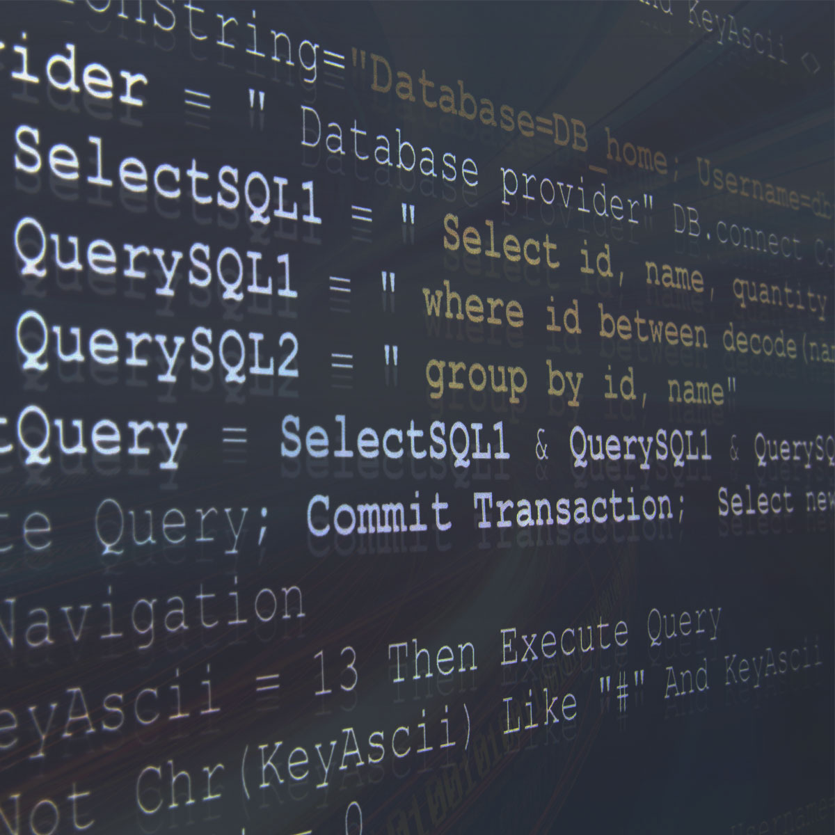A screen with SQL code
