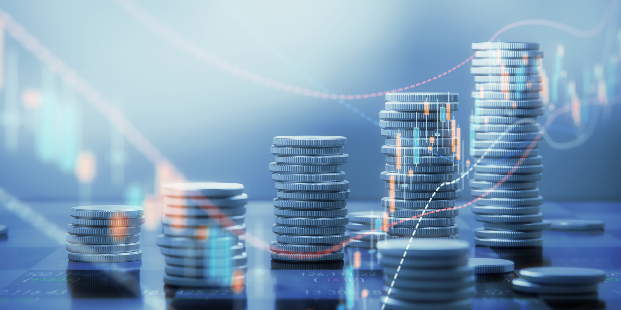 A conceptual graphic showing stacked coins