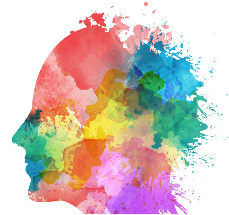 An abstract watercolor painting of a person in profile.