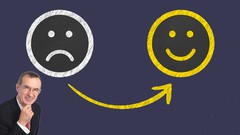 A sad face to a smiley face with an arrow pointing from sad to happy.