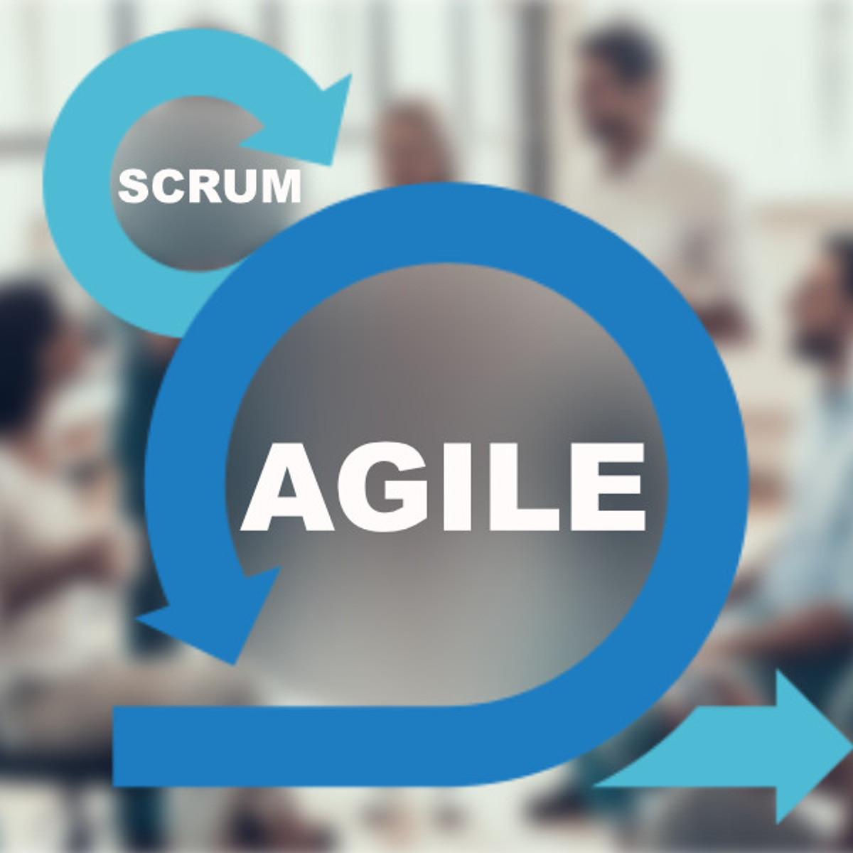 a graphic representing an iterative process with the words Agile and Scrum.