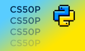 The Python logo is shown with the characters CS50P
